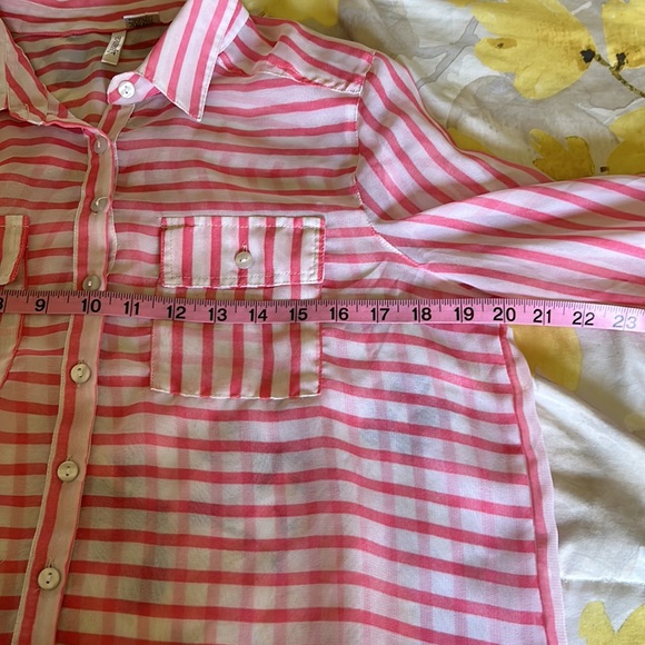 PASSPORT | SHEER BUTTON DOWN | MED | PINK AND WHITE - Picture 6 of 9